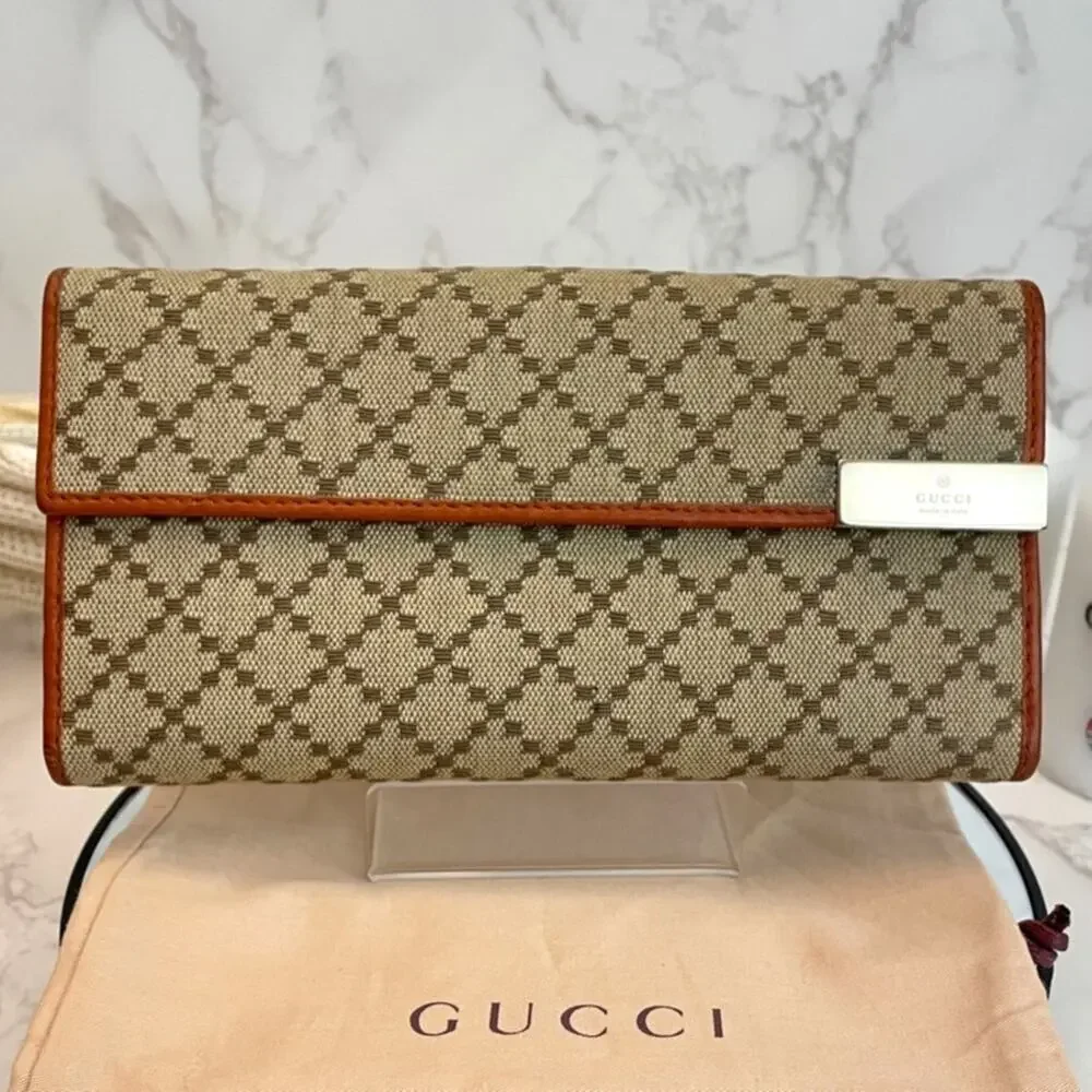 Gucci Vintage Diamente Continental Canvas Fold-Over Wallet